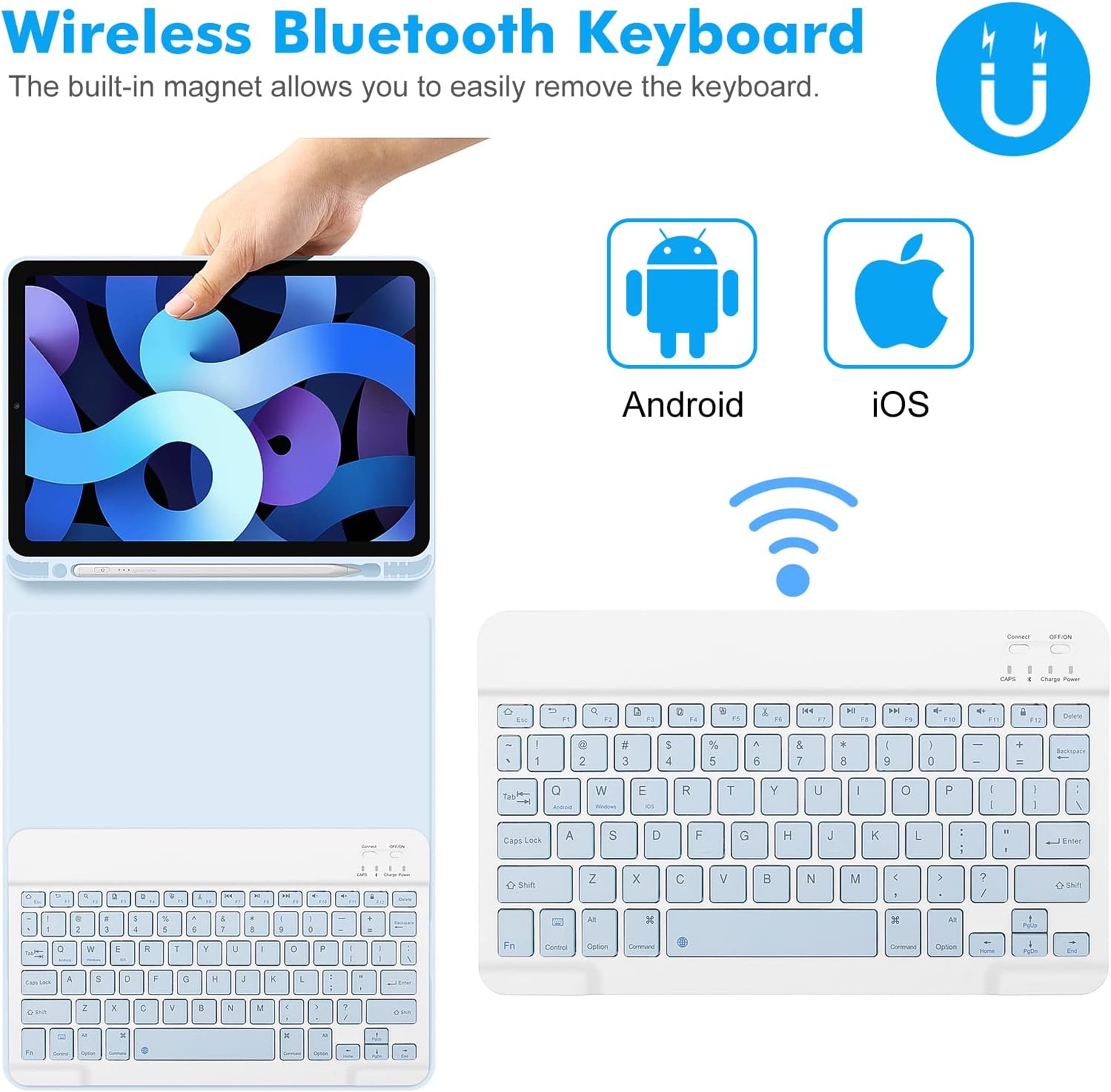 Shockproof Smart Stand Case with Pencil Holder Bluetooth Keyboard for iPad Mini 6th Generation 8.3 inch 2021 Blue