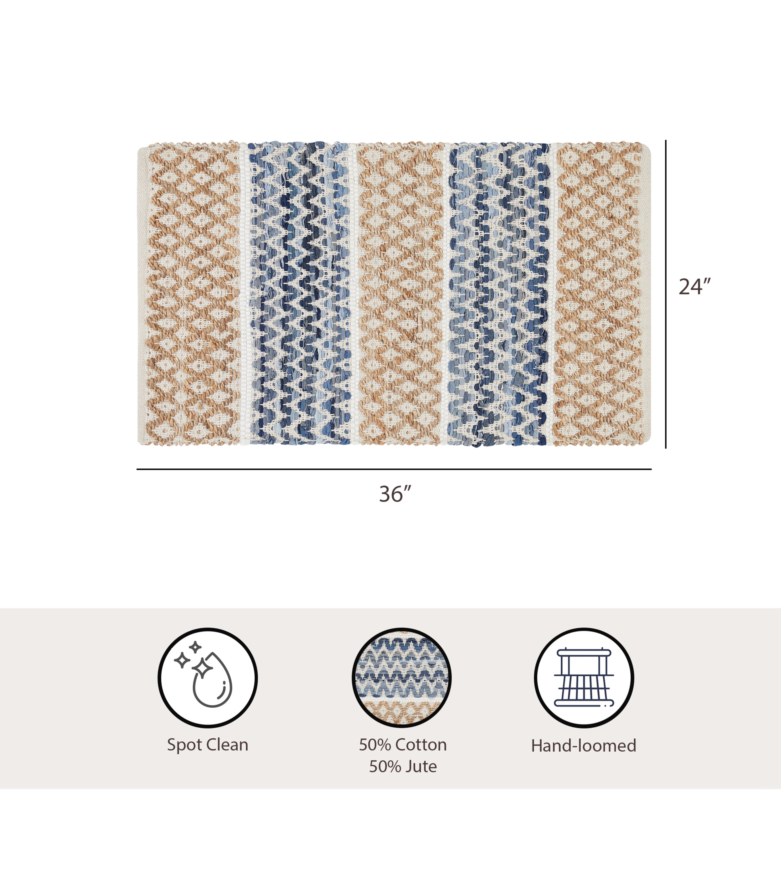 Natural and Blue Diamond Denim Accent Rug, 2' x 3'