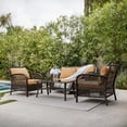 thumbnail image 2 of BELLEZE 4PC Outdoor Patio Furniture Set UV Wicker Deep Seating Cushion Seat Backrest Chair Sofa w/ Coffee Table, Brown, 2 of 5