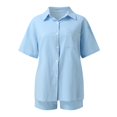 thumbnail image 6 of WAYUTE Womens 2 Piece Outfits V Neck Solid Color Shorts and Shirt Top Shirt Slim Suits Travel Vacation Fashion Casual Summer Outfit, 6 of 7