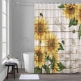 thumbnail image 5 of Yellow Sunflower Bee Shower Curtain for Bathroom, Vintage Yellow Floral Bee Green Plant Wooden Grain Waterproof Cloth Fabric Bathroom Accessories Set with 12 Rust Proof Plastic Hooks, 36"x72", 5 of 9