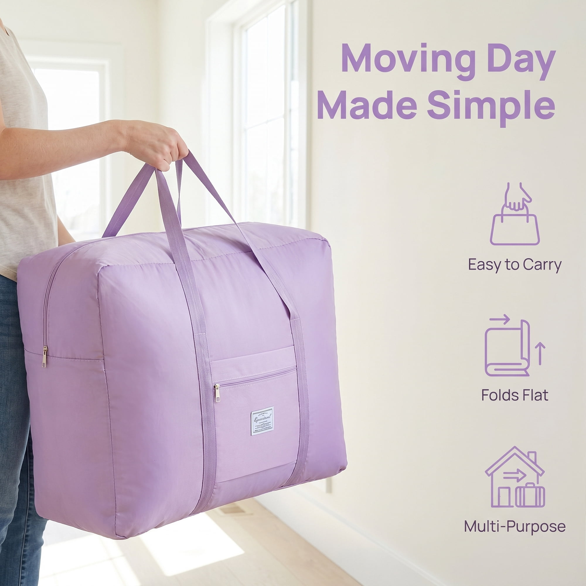 Unique Bargains Durable Strap Zipper Oversized Carry Storage Bag Purple 22.0"x19.7"x10.6"
