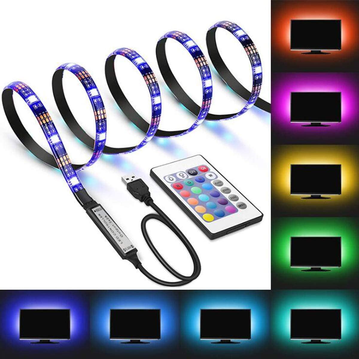 LED Strip Lights 6.56ft USB TV Backlight DC 5V RGB Strip Lights for 40 to 60  in HDTV Desktop PC Neon TV Lights Bias Lighting with 24 Key Remote USB Car  Strip