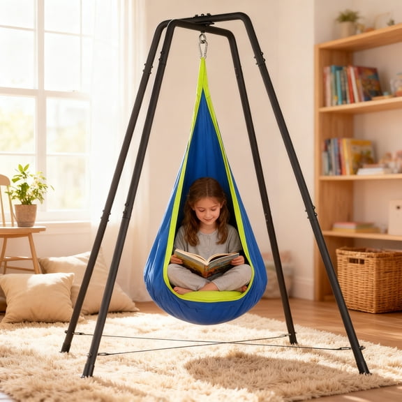 YOHKOH Sensory Swing with Stand, Heavy Duty Metal Pod Chair Swing Set for Kids Adults Indoor Outdoor, 330 LBS X-Shaped Hammock Stand