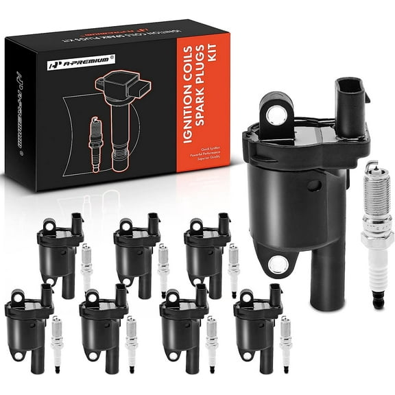 A-Premium Set of 8 Ignition Coil Pack and Iridium Spark Plugs Compatible with Chevrolet Silverado 1500, Silverado 1500 LD, Tahoe, Camaro, Suburban & GMC Sierra 1500, Yukon & Cadillac Escalade