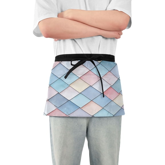 Yayeee Waist Apron with Pockets for Cooking Waterproof Half Server Aprons, Beige Art Pattern