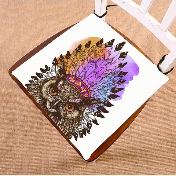 PHFZK Animal Chair Pad, Eagle Owl in an Indian Style Seat Cushion Chair Cushion Floor Cushion Two Sides Size 16x16 inches