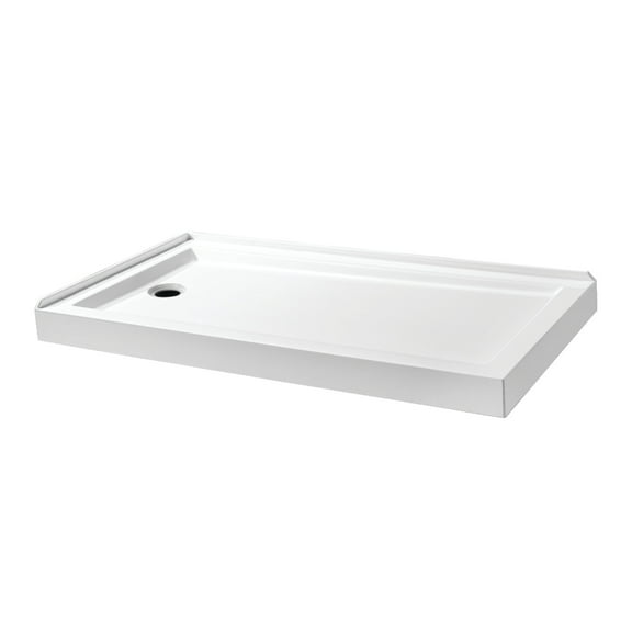 Kingston Brass VTSB60324L Aruba 60" x 32" Acrylic Double Threshold Shower Base with Left Drain, Glossy White