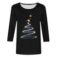 thumbnail image 4 of UPPADA Christmas Shirts for Women Christmas Tree Printed 3/4 Length Sleeve Shirts Round Neck Loose Fit Blouses Happy New Year Gifts camiseta navideña mujer Black,XL, 4 of 5
