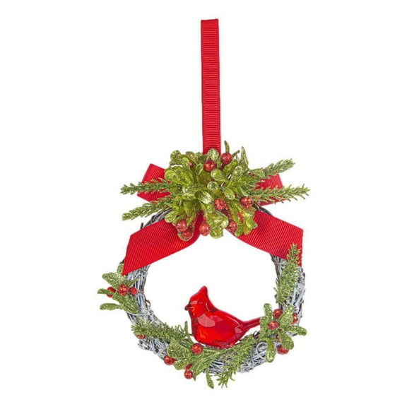 Kissing Krystals CARDINAL TWIG WREATH Mistletoe Christmas Ornament, by Ganz