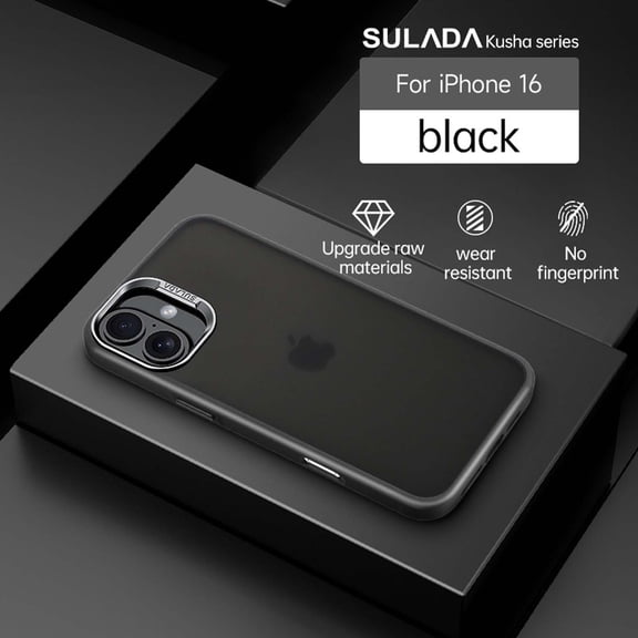 Compatible With iPhone 16 Phone Case,Frosted Translucent,Metal Button Design,Shockproof Rugged Drop-proof Anti-fall Ultra Slim Thin Fit Phone Case Cover For iPhone 16,Black