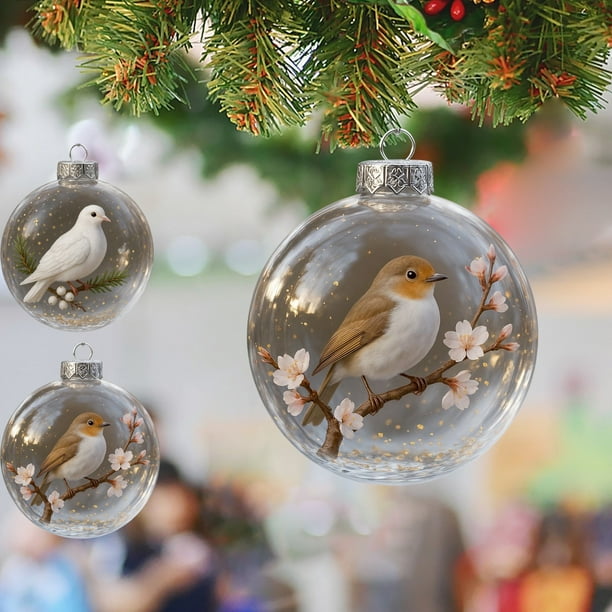 mfyjkho Juego de adornos de cristal con forma de pájaro, decoración navideña artesanal para árbol de Navidad, bolas navideñas de plástico transparente, 3,15 pulgadas, 1 pieza