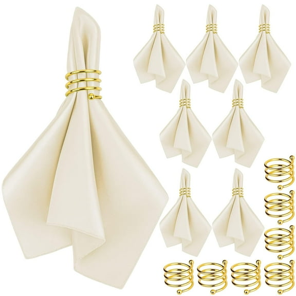 Satin Cloth Napkins and Napkin Rings Set of 8, Smooth Fabric Table Napkins and Napkin Holder for Wedding, Birthday Dinner Party, Family