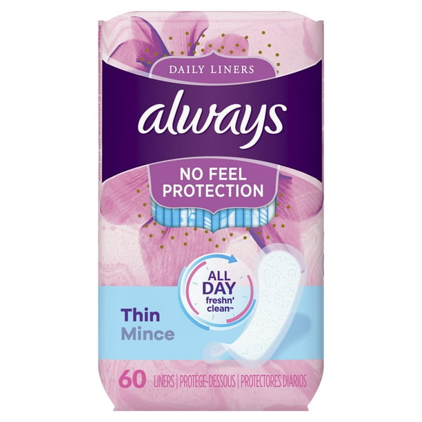 Always Thin Daily Liners Regular Unscented Wrapped, 60 Count Walmart
