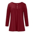 thumbnail image 3 of Kovlvoll Tops for Women Long Sleeve Round Neck Button Pleated Casual Comfy Solid Color Fall Base Shirts, 3 of 6