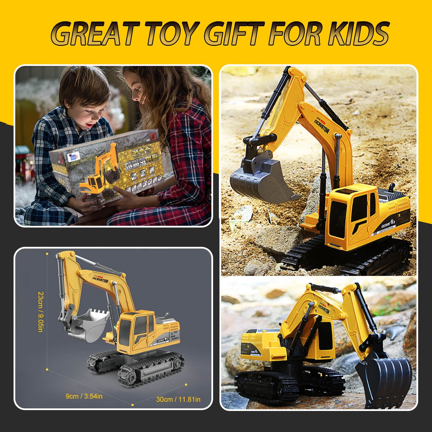 Jiakora Remote Control Excavator Toys for Boys, RC Excavator Toy for Boys 3 4 5 6 7 8 Year Old Kids Christmas Birthday Gift,RC Digger Truck Construction Vehicles with Metal Shovel & Light