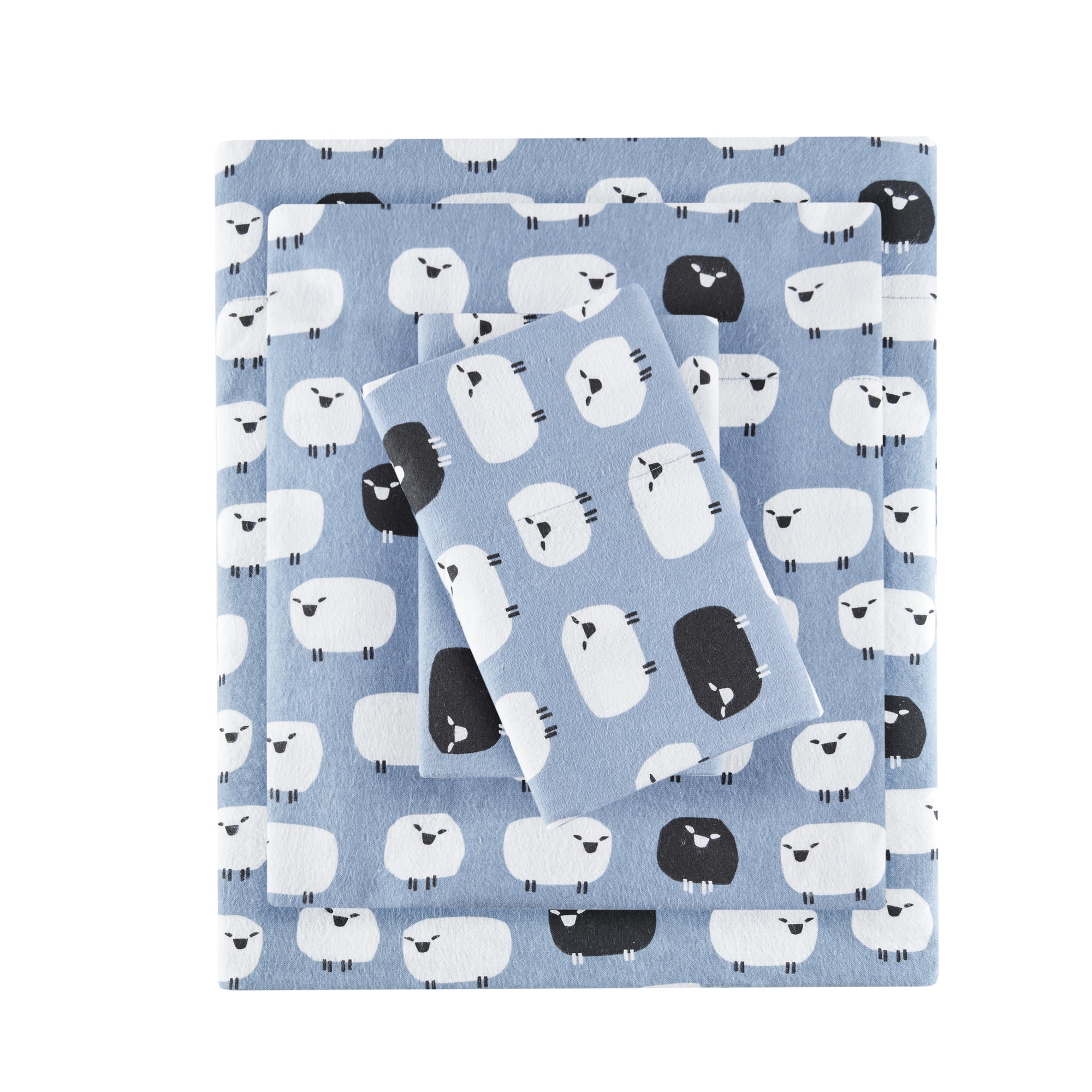 Woolrich Casual 160 GSM Blue Sheep 4 Piece Cotton Flannel Sheet Set, California King