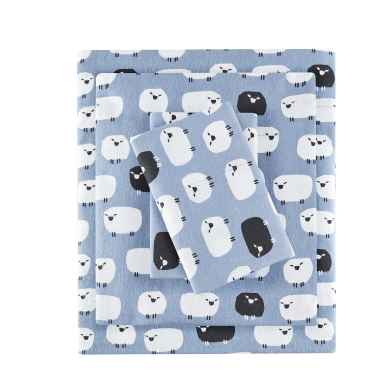 Woolrich 4-Piece Queen Flannel Sheet Set, Blue Sheep photo 3