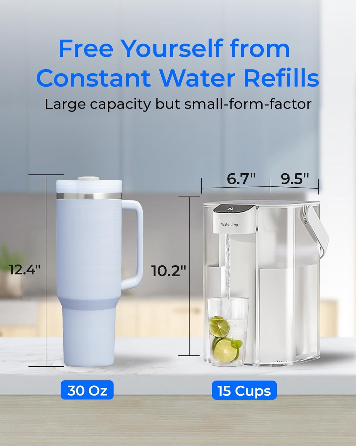 Waterdrop Alkaline Electric Water Filter Pitcher, Dispenser, NSF/ANSI 42, 200-Gallon, 5X Times Long-Life Countertop Water Filter System, Reduce PFOA/PFOS, Chlorine, Lead, 15-Cup, White, with 1 Filter