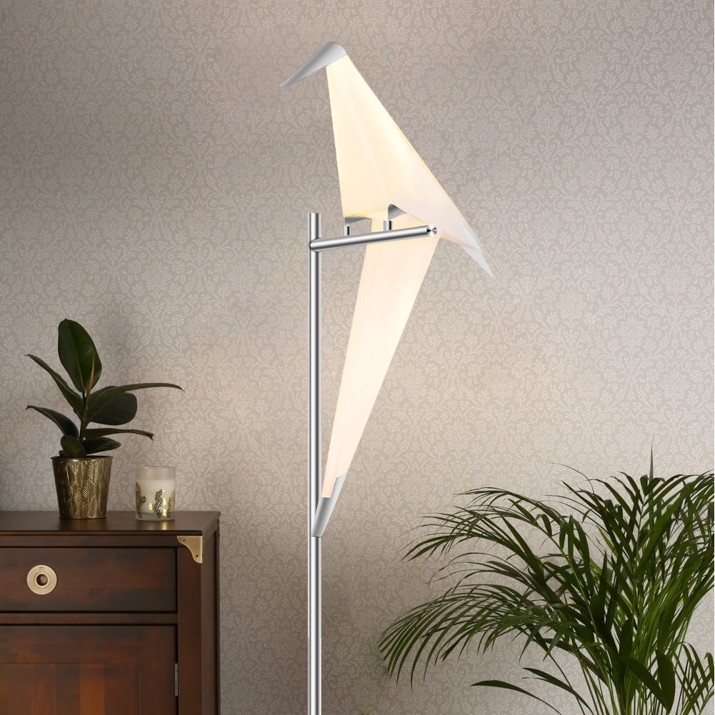 GMizon 63-inch modern high-end paper crane floor lamp, built-in LED living room floor lamp, bedroom study silver lighting fixture