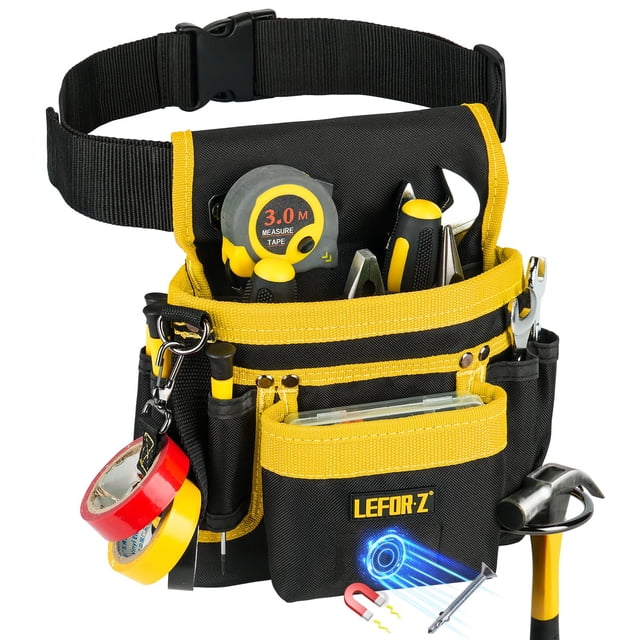 Cinturón para herramientas LEFOR·Z con cierre magnético, 14 bolsillos, para hombre, color negro y amarillo