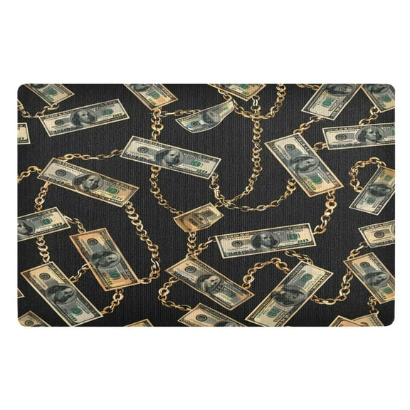 Ryvnso One Hundred Dollar Bills with Chain Door Mats Outdoor Indoor Entrance Low Profile Floor Rugs 32"x20" Carpet