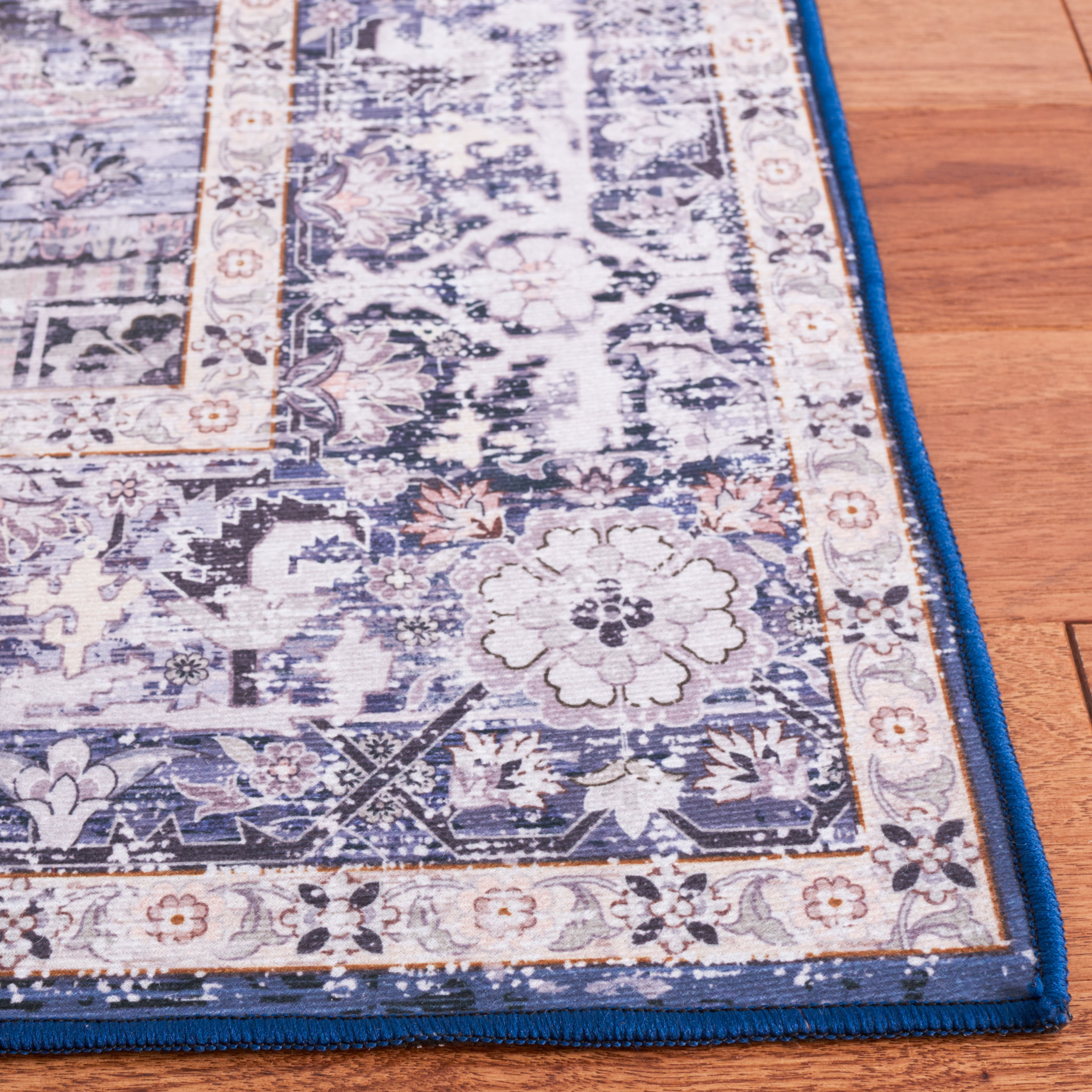 SAFAVIEH Tucson Beulah Traditional Machine Washable Area Rug, 9' x 12', Blue/Charcoal