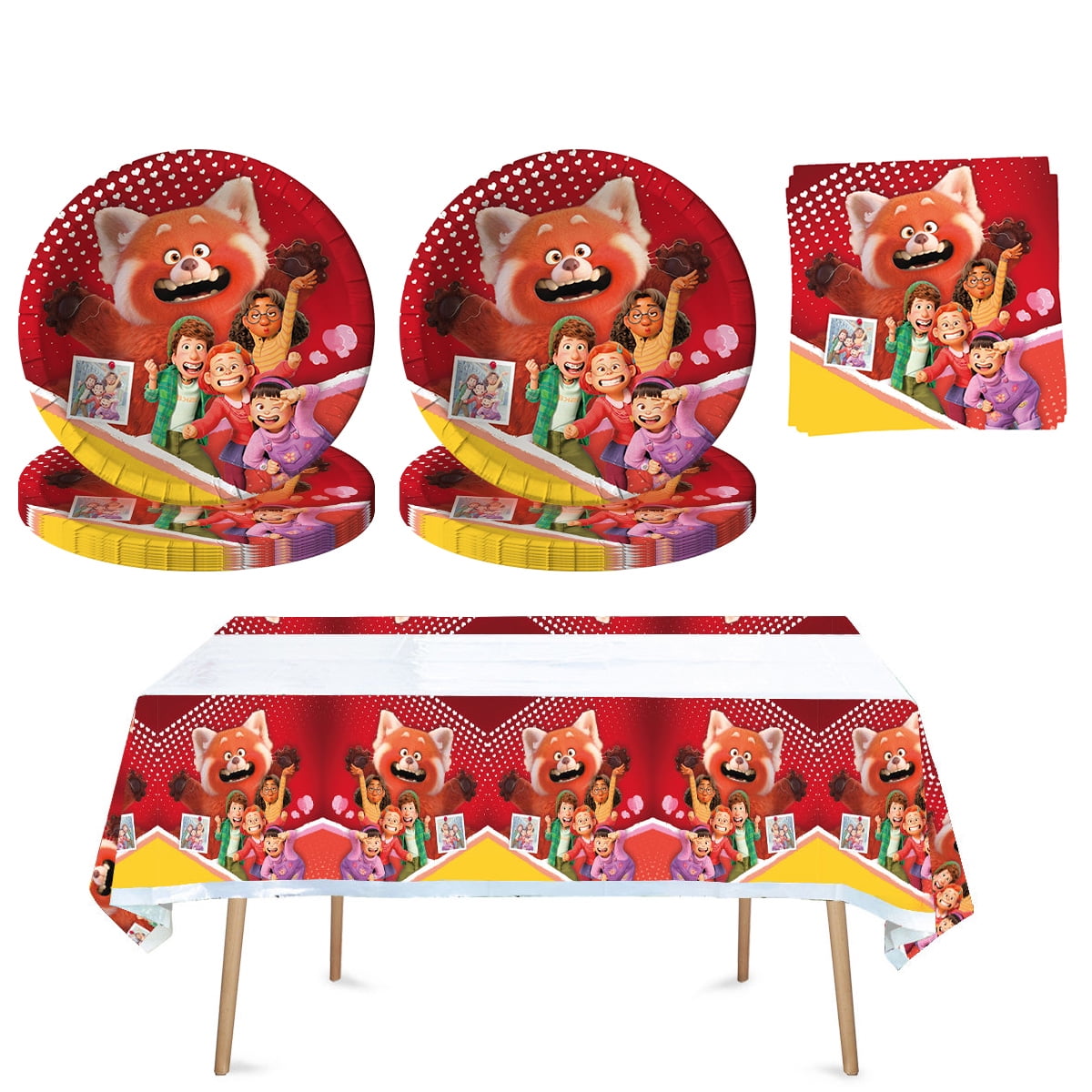 Turning Red Bear Party Supplies Tableware Set Tablecloth,Plates and Napkins Table Cover for Boys Girls Birthday Party Decoration  Dinnerware Party Supplies