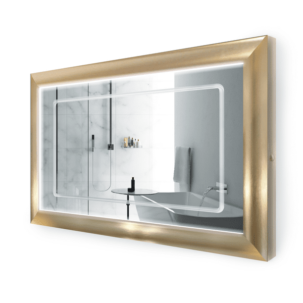 LED Lighted 48 Inch x 30 Inch Bathroom Gold Frame Mirror