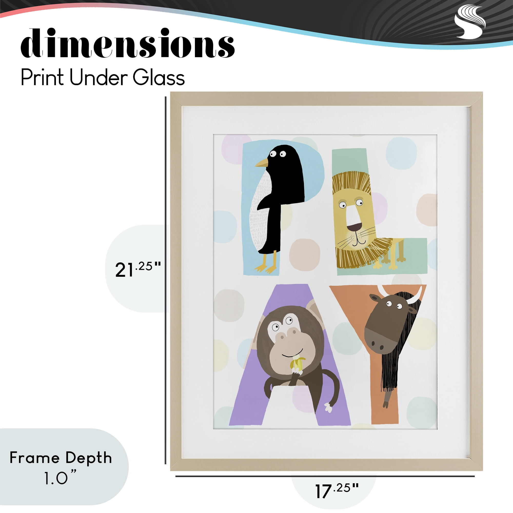 Stupell Industries Play Letters with Animals Birch Framed Print Under Glass, design by Carla Daly