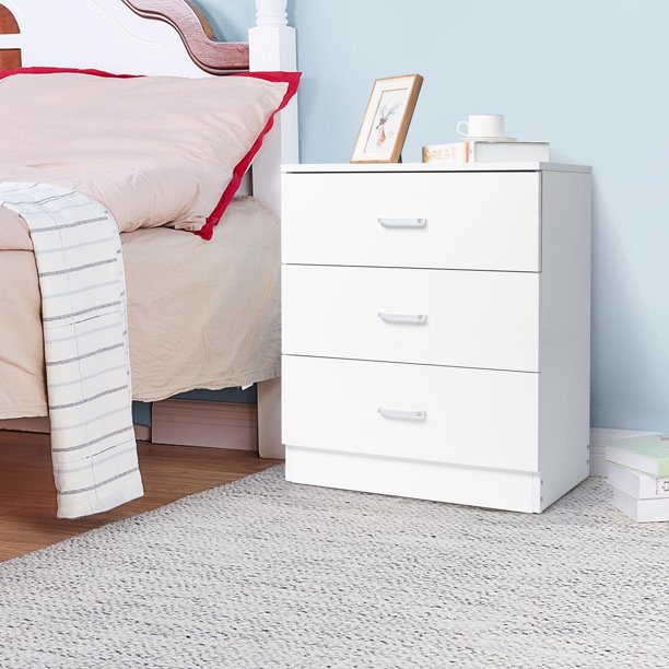 UBesGoo White 3 Drawer Dresser Beside Table Chest Clothes Storage