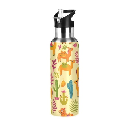 

Water Bottles 34oz Straw Lid Wide Mouth Stainless Steel for School Sport Travel Cactus Camel Leaf