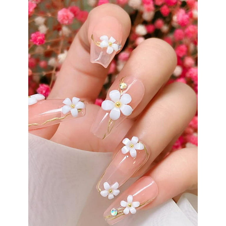 Caffney 3D Flower Nail Charms Kit 6 Grids Flower Nail Art Kit 3D Resin Floral Nail Flakes Kit DIY Flowers Nail Pearls Rhinestones Beads Decoration for Nail