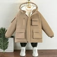 thumbnail image 5 of SonxaHe Toddler Boy' Winter Coat Fleece Lined Hooded Thermal Jacket Warm Thickened Windproof Parka Outerwear Beige,Sized 4-5, 5 of 6