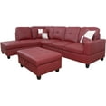 thumbnail image 2 of PonLiving Furniture Red Faux Leather 3 Piece Sectional Sofa Couch Set, L-Shaped Modern Sofa with Chaise Storage Ottoman for Living Room Furniture, Right Hand Facing, 2 of 6