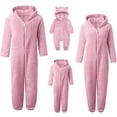 thumbnail image 4 of ZHOGXU Family Matching Fuzzy Hooded Pajamas Long Sleeve Solid Color Zipper Thickened Warm Photoshoot Holiday Jumpsuits Romper Dad-Pink S, 4 of 5