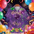 thumbnail image 1 of Ceisia Men's Mardi Gras Festive Print Short Sleeve Button-Up Shirt Collection | Crown & Bead Festive Script Button-Up Shirt Gifts, 1 of 6