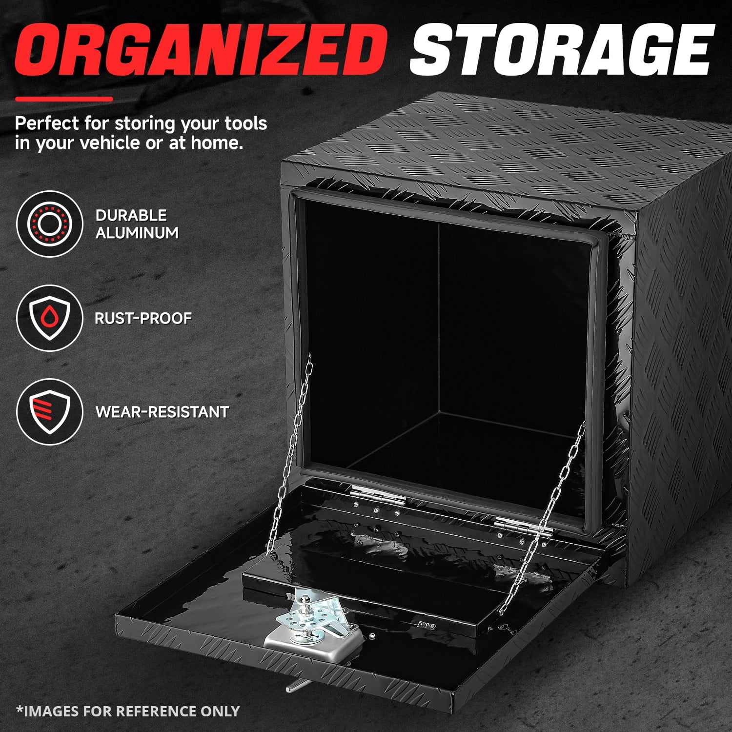 DNA Motoring 18" 17.7"x18" Aluminum Tool Box Pickup Truck Bed RV Trailer Storage w/Lock & Key Black