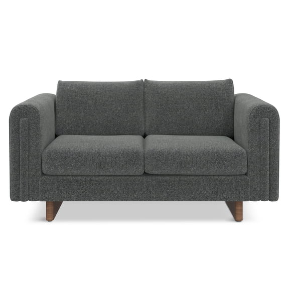 Simpli Home Jones 61 inch Wide Contemporary Loveseat Sofa in Dark Grey Tightly Woven Performance Fabric