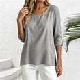 thumbnail image 4 of Shirts for Women Summer 100% Cotton Round Neck Fashion 3/4 Sleeve Pullover Top, 4 of 8