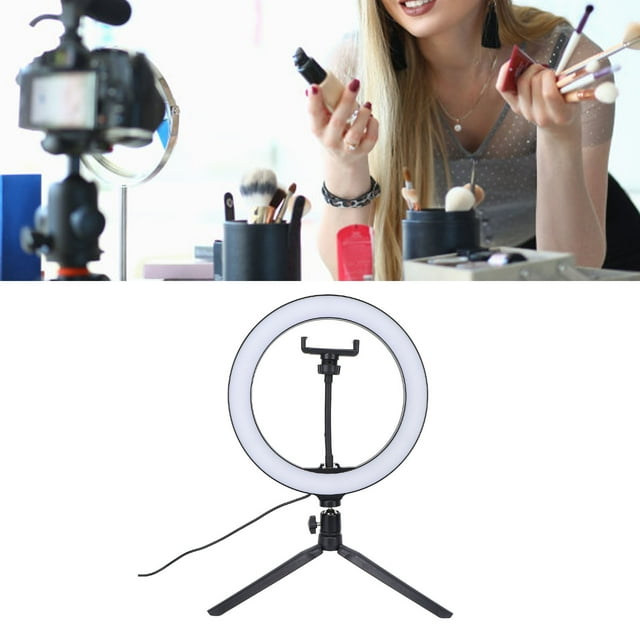 Cellphone Round Lamp, USB Plug Bright Circle Fill Light 3 Light Colors With Tripod For Live Streaming