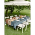 thumbnail image 3 of Outdoor Tablecloth with Umbrella Hole and Zipper, Farmhouse Blue Brown Rectangle Table Cloth 54x80 Inch Waterproof Tablecloth, Vintage Wooden Striped Picnic Table Cover for Patio Camping, 3 of 7