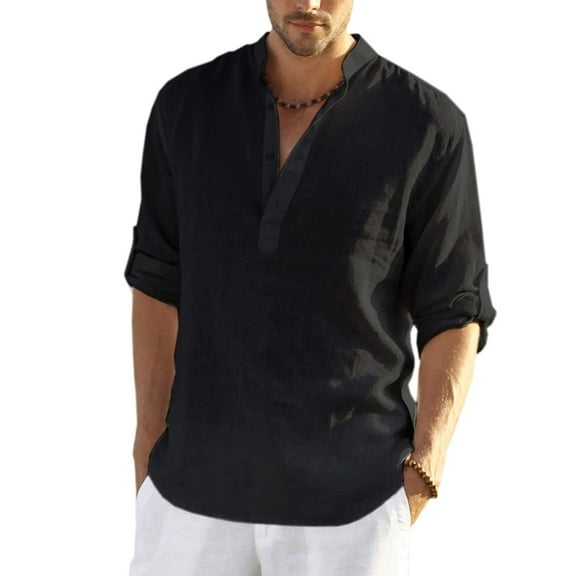 TSEXIEFOOFU Mens Long Sleeve Shirts Cotton Linen Button Down Beach Casual Summer Shirts