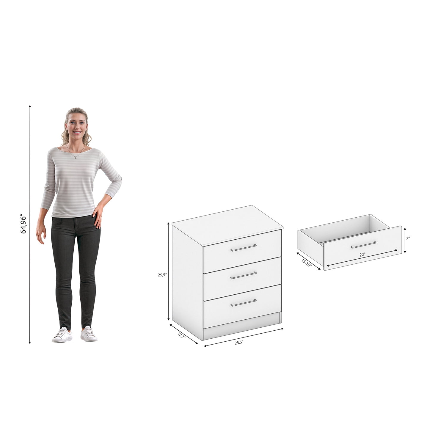 Kappesberg Jolyne 3-Drawer Vertical Dresser with Gold Hanldes Black – Modern Bedroom Storage for Adults and Teens