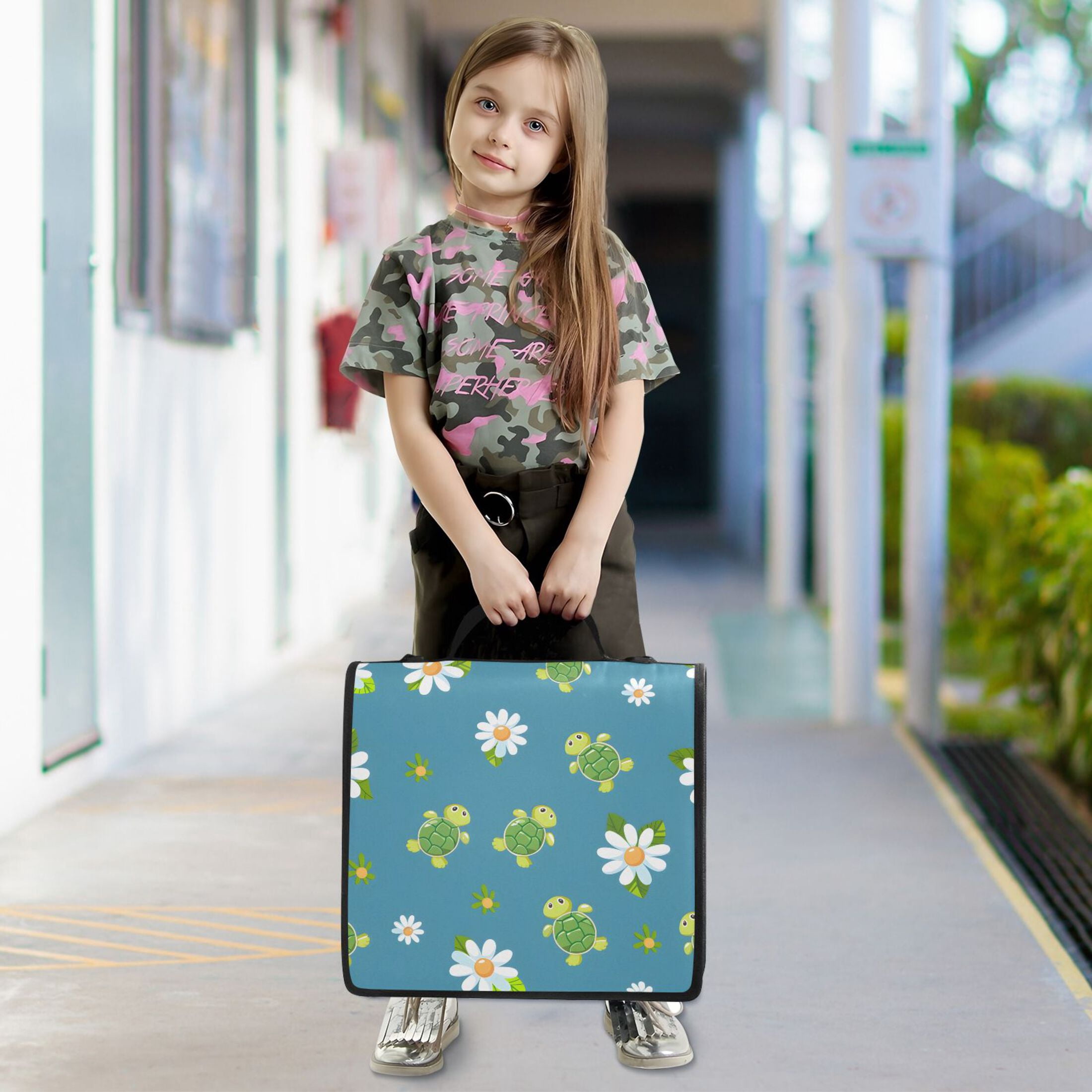 ALAZA Zipper Binder Cartoon Cute Turtles Daisies Flowers 3 Ring Trapper Keeper File Folder Organizer Bag
