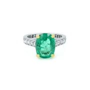 Rachel Koen 18k Gold Green Emerald and Diamonds Engagement Ring Size 4.5
