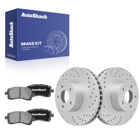 AutoShack Front Vented Drilled & Slotted Coated Brake Rotors Silver Matte Finish   Ceramic Pads 6-PC Brake Kit Replacement for 1996-2002 Subaru Legacy 2000 Subaru Outback TurboGuard 10.89" (276.6 mm)