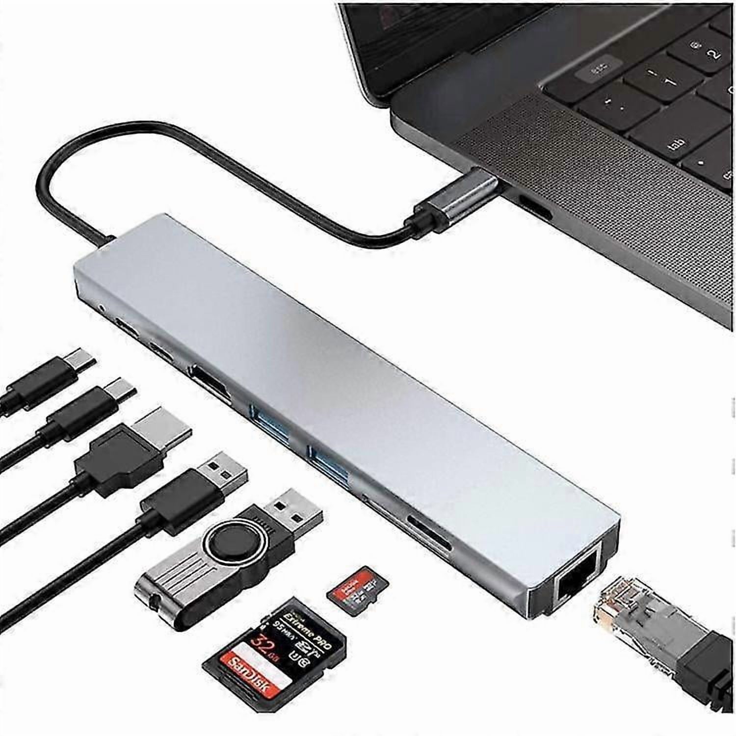 Doc Stat Type-c Doc Stat 8-in-1 To Hdmi/tf/sd Usb-c 4k | Walmart en línea