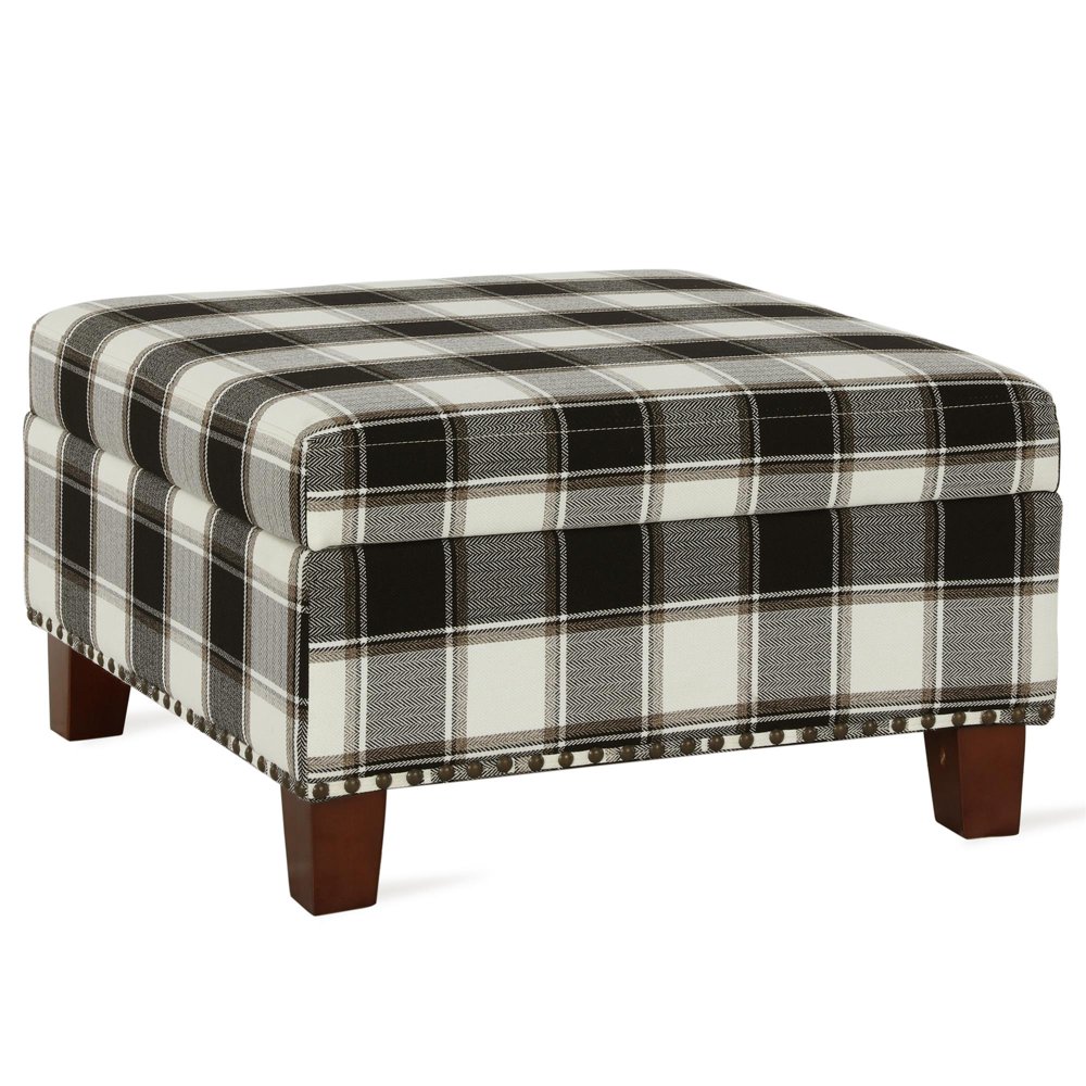 Better Homes & Gardens Grayson Storage Square Cube Ottoman, Black Plaid