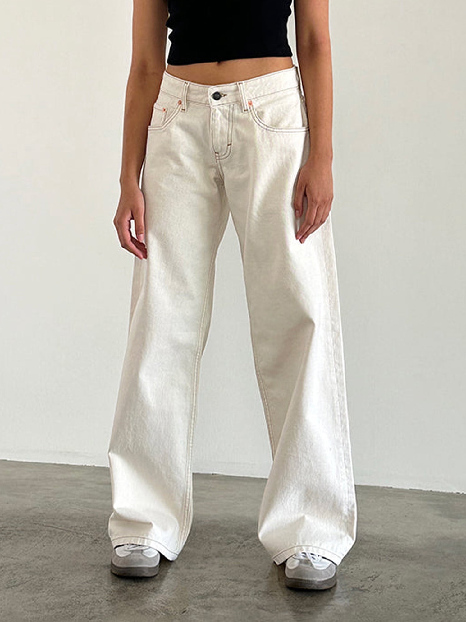 Gupgi Women's Wide Leg Jeans Straight Leg Boyfriend Denim Pants
